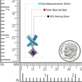 New Design Cross Stud Earring Created Opal Princess Simulated Amethyst CZ 925 Sterling Silver (20mm)