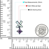 New Design Cross Stud Earring Created Opal Princess Simulated Amethyst CZ 925 Sterling Silver (20mm)