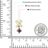 New Design Cross Stud Earring Created Opal Princess Simulated Amethyst CZ 925 Sterling Silver (20mm)