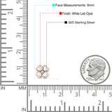 Plumeria Stud Earring Simulated Cubic Zirconia Created Opal Solid 925 Sterling Silver (9mm)