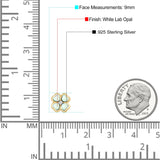 Plumeria Stud Earring Simulated Cubic Zirconia Created Opal Solid 925 Sterling Silver (9mm)