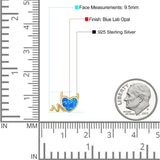 Heart Devil Stud Earring Created Opal Solid 925 Sterling Silver (9.5mm)