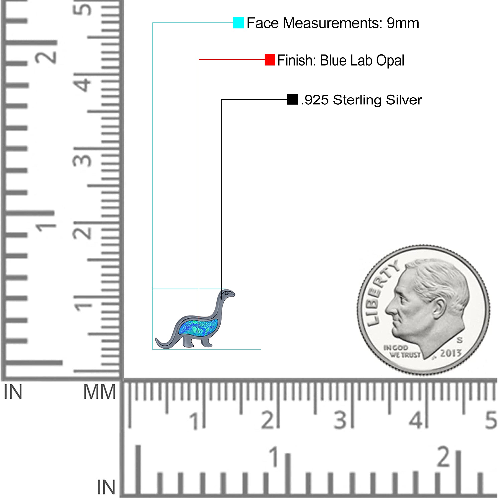 Dinosaur Stud Earring Created Opal Solid 925 Sterling Silver (9mm)