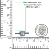 Art Deco Square Halo Wedding Engagement Bridal Ring Round Simulated Cubic Zirconia 925 Sterling Silver