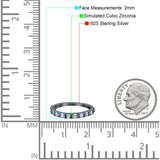 Half Eternity Ring Wedding Engagement Band Baguette Pave Simulated Cubic Zirconia 925 Sterling Silver (2mm)