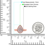 Pear Wedding Engagement Ring Band Round Pave Simulated Cubic Zirconia 925 Sterling Silver (13mm)