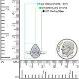 Pear Wedding Engagement Ring Band Round Pave Simulated Cubic Zirconia 925 Sterling Silver (13mm)