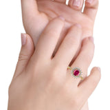 Halo Starburst Flower Wedding Ring Simulated Cubic Zirconia 925 Sterling Silver