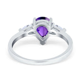 Three Stone Teardrop Engagement Ring Simulated Cubic Zirconia 925 Sterling Silver