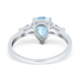 Three Stone Teardrop Engagement Ring Simulated Cubic Zirconia 925 Sterling Silver