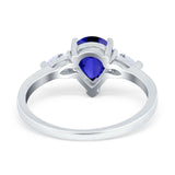 Three Stone Teardrop Engagement Ring Simulated Cubic Zirconia 925 Sterling Silver