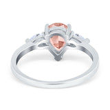 Three Stone Teardrop Engagement Ring Simulated Cubic Zirconia 925 Sterling Silver