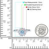 Halo Floral Engagement Ring Round Simulated Cubic Zirconia 925 Sterling Silver