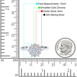 Halo Floral Engagement Ring Round Simulated Cubic Zirconia 925 Sterling Silver