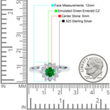 Halo Floral Engagement Ring Round Simulated Cubic Zirconia 925 Sterling Silver
