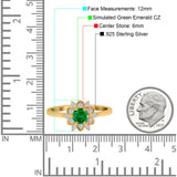 Halo Floral Engagement Ring Round Simulated Cubic Zirconia 925 Sterling Silver