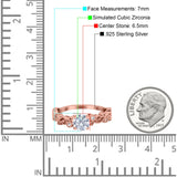 Filigree Art Deco Wedding Ring Round Simulated Cubic Zirconia 925 Sterling Silver