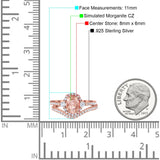 Oval Two Piece Halo Round Simulated Cubic Zirconia Ring 925 Sterling Silver