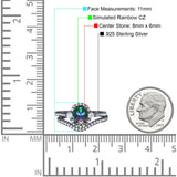 Oval Two Piece Halo Round Simulated Cubic Zirconia Ring 925 Sterling Silver