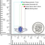 Oval Two Piece Halo Round Simulated Cubic Zirconia Ring 925 Sterling Silver