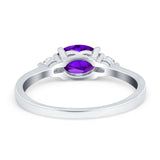 Three Stone Oval Engagement Ring Simulated Cubic Zirconia 925 Sterling Silver