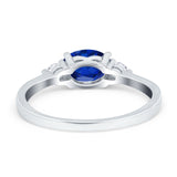 Three Stone Oval Engagement Ring Simulated Cubic Zirconia 925 Sterling Silver