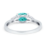 Three Stone Oval Engagement Ring Simulated Cubic Zirconia 925 Sterling Silver