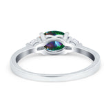 Three Stone Oval Engagement Ring Simulated Cubic Zirconia 925 Sterling Silver
