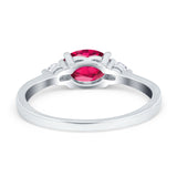 Three Stone Oval Engagement Ring Simulated Cubic Zirconia 925 Sterling Silver
