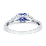 Three Stone Oval Engagement Ring Simulated Cubic Zirconia 925 Sterling Silver