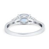 Three Stone Oval Engagement Ring Simulated Cubic Zirconia 925 Sterling Silver