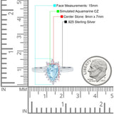 Halo Teardrop Pear Wedding Ring Simulated Cubic Zirconia 925 Sterling Silver