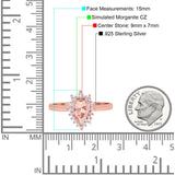 Halo Teardrop Pear Wedding Ring Simulated Cubic Zirconia 925 Sterling Silver