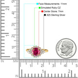 Halo Vintage Engagement Ring Round Simulated Cubic Zirconia 925 Sterling Silver