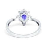 Teardrop V Chevron Engagement Ring Simulated Cubic Zirconia 925 Sterling Silver