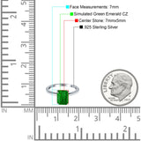 Emerald Simulated Cubic Zirconia Cathedral Engagement Ring 925 Sterling Silver Center Stone-(7mmx5mm)