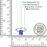 Emerald Simulated Cubic Zirconia Cathedral Engagement Ring 925 Sterling Silver Center Stone-(7mmx5mm)