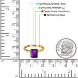 Cathedral Engagement Ring Emerald Simulated Cubic Zirconia 925 Sterling Silver Center Stone-(8mmx6mm)