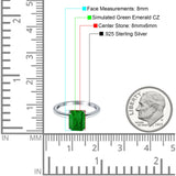 Cathedral Engagement Ring Emerald Simulated Cubic Zirconia 925 Sterling Silver Center Stone-(8mmx6mm)