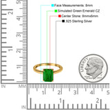 Cathedral Engagement Ring Emerald Simulated Cubic Zirconia 925 Sterling Silver Center Stone-(8mmx6mm)