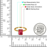 Cathedral Engagement Ring Emerald Simulated Cubic Zirconia 925 Sterling Silver Center Stone-(8mmx6mm)