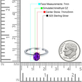 Simulated Cubic Zirconia Cathedral Wedding Ring 925 Sterling Silver Center Stone-(7mmx5mm)