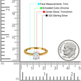 Simulated Cubic Zirconia Cathedral Wedding Ring 925 Sterling Silver Center Stone-(7mmx5mm)