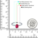 Simulated Cubic Zirconia Cathedral Wedding Ring 925 Sterling Silver Center Stone-(7mmx5mm)