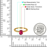 Simulated Cubic Zirconia Cathedral Wedding Ring 925 Sterling Silver Center Stone-(7mmx5mm)