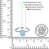 Oval Cut Simulated Cubic Zirconia Cathedral Wedding Ring 925 Sterling Silver Center Stone-(9mmx7mm)