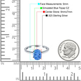 Oval Cut Simulated Cubic Zirconia Cathedral Wedding Ring 925 Sterling Silver Center Stone-(9mmx7mm)