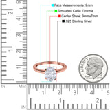 Oval Cut Simulated Cubic Zirconia Cathedral Wedding Ring 925 Sterling Silver Center Stone-(9mmx7mm)