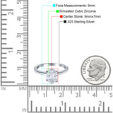Oval Cut Simulated Cubic Zirconia Cathedral Wedding Ring 925 Sterling Silver Center Stone-(9mmx7mm)