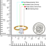 Oval Cut Simulated Cubic Zirconia Cathedral Wedding Ring 925 Sterling Silver Center Stone-(9mmx7mm)